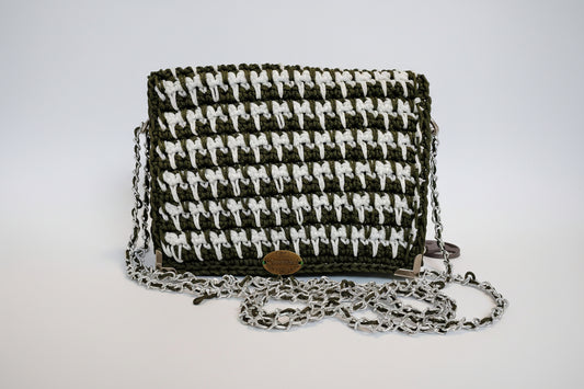 Vintage Old Style Pochette Bag featuring a chic crochet design and lightweight chain strap.