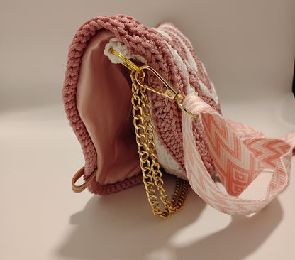 Mid Moon crossbody bag two-tone showing crochet detailing and two holders, perfect for stylish everyday use.