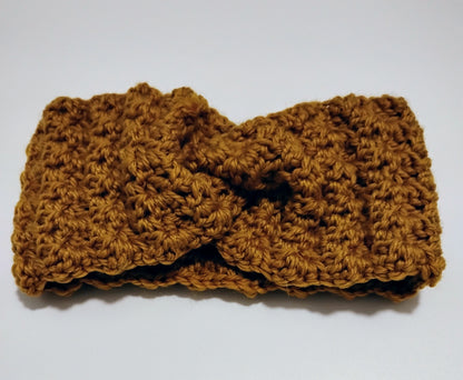 Bandeau cache-oreilles pr femme au crochet debutant, marron, modèle fait main.