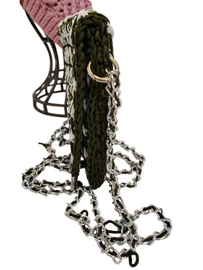 Vintage Old Style Pochette Bag showcasing crochet design and unique chain strap, perfect for versatile styling.