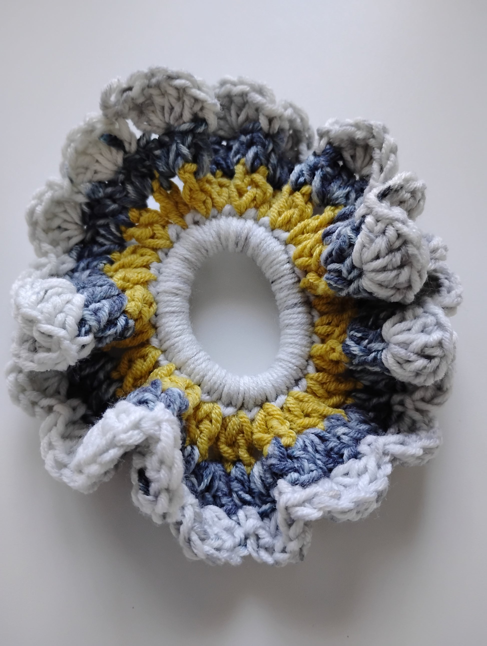 Colorful eye-catching scrunchies crochet handmade two-tone design for stylish hair accessory