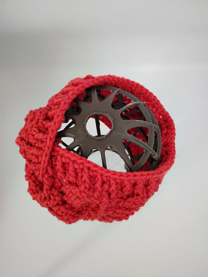 soft alpaca wool headband featuring a cozy red design and a circular shape for hair accessory.